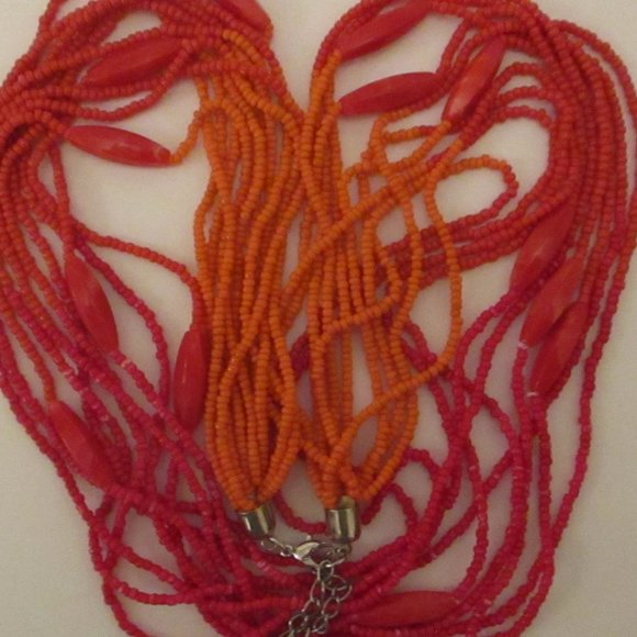 10 STRAND GLASS Necklace Orange Multi Strand Necklace Lucite & Glass Beads - Picture 10 of 12